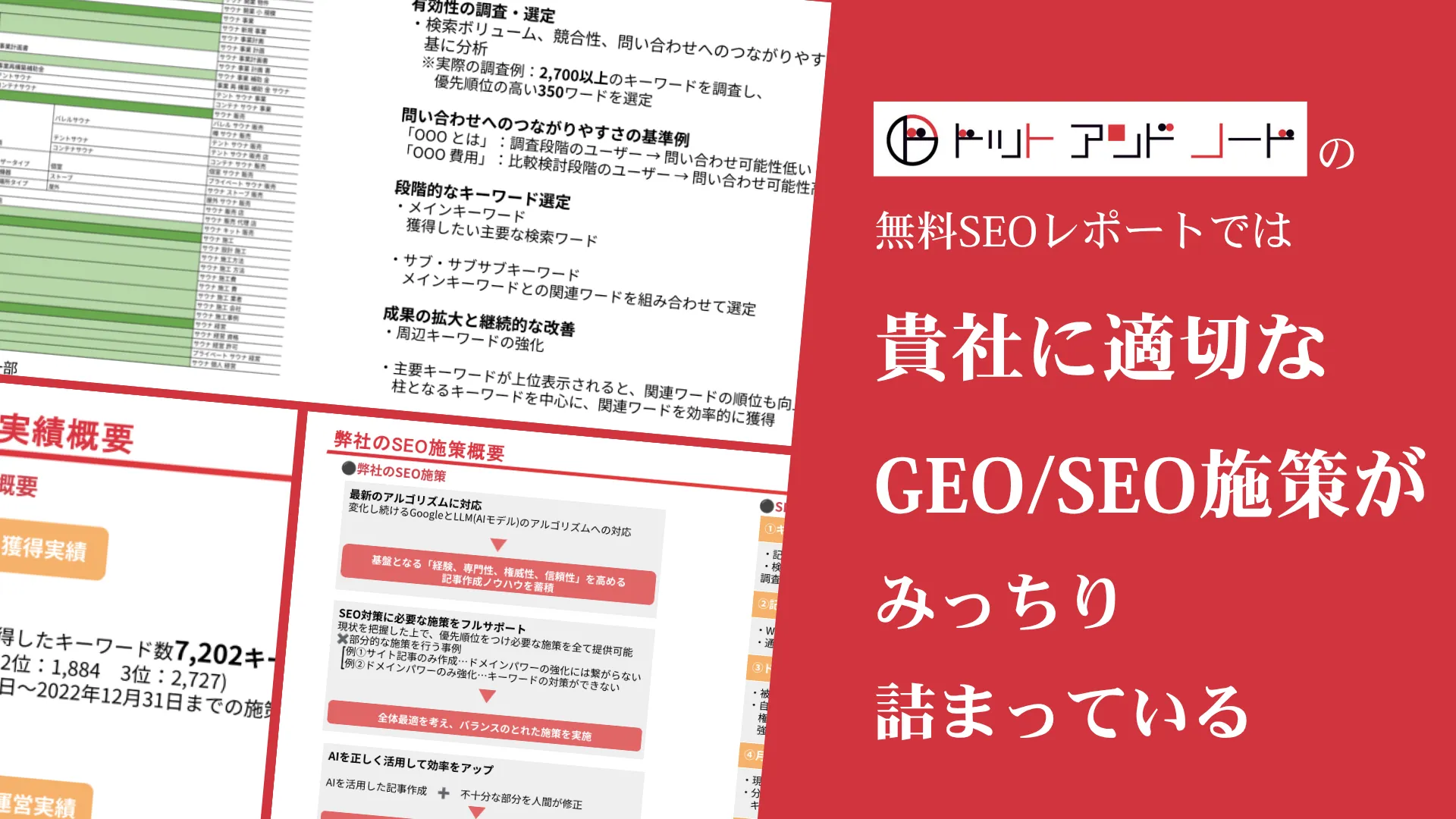 無料SEOレポートでは サイトに適切な GEO/SEO施策が みっちり詰まっている